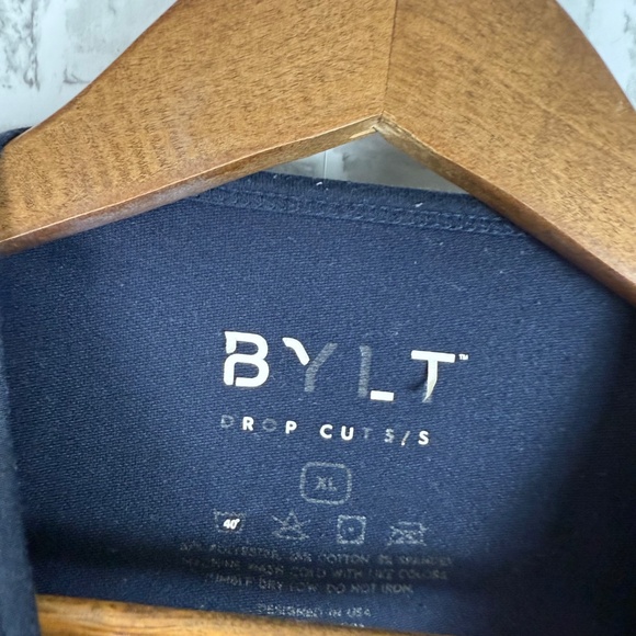 BYLT Premium Drop Cut Short Sleeve Solid Navy Blue Crew Neck Shirt Mens XL - Picture 4 of 7